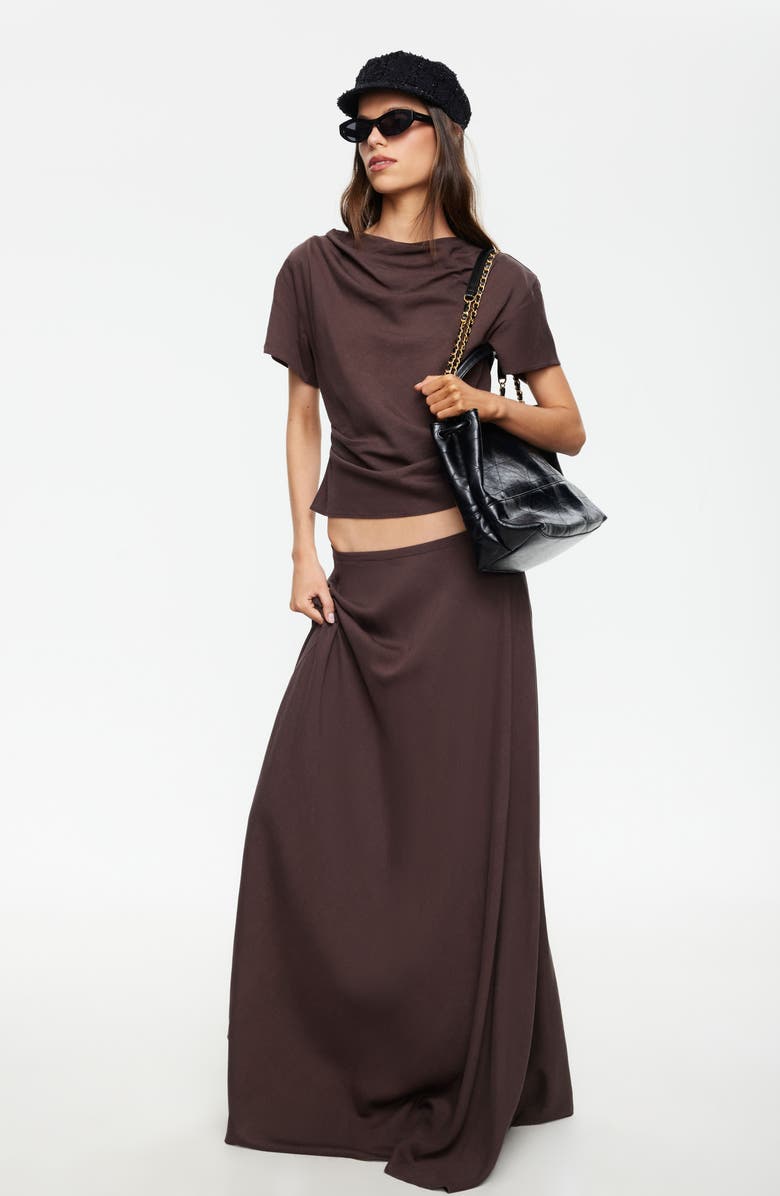 LIONESS Halcyon Cowl Neck Crop Linen Blend Top, Alternate, color, Brown