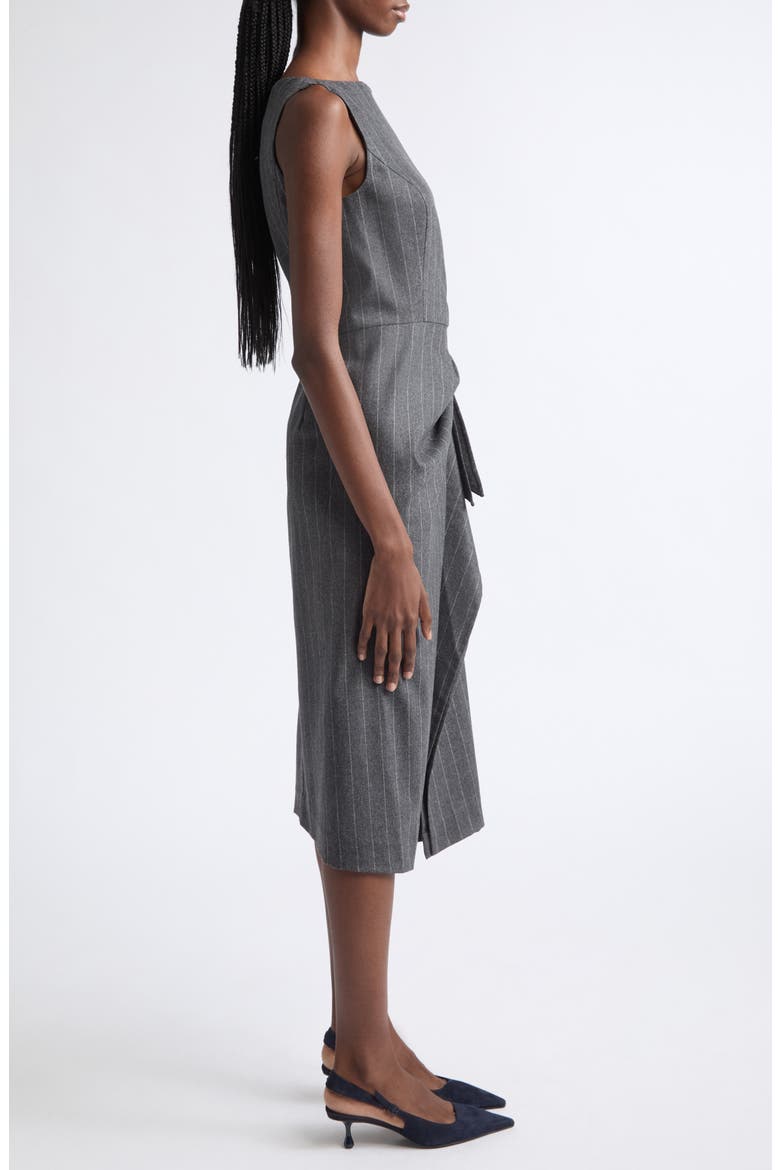 Sleeveless Pinstripe Stretch Virgin Wool & Cashmere Draped Pencil Dress, Alternate, color, CHARCOAL
