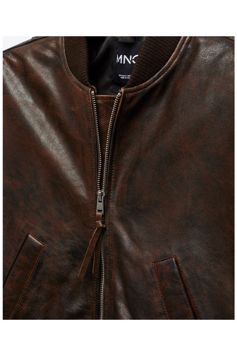 Leather Bomber Jacket, Alternate, color, BROWN