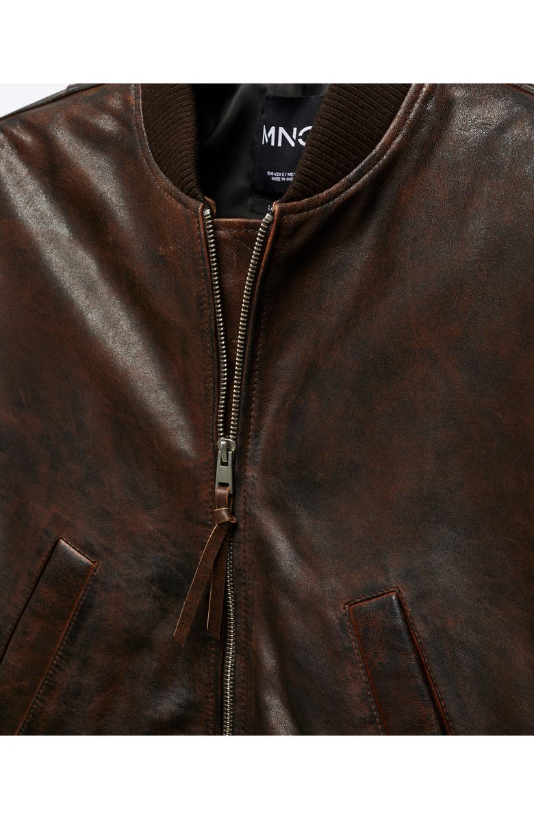 MANGO Leather Bomber Jacket, Alternate, color, 
