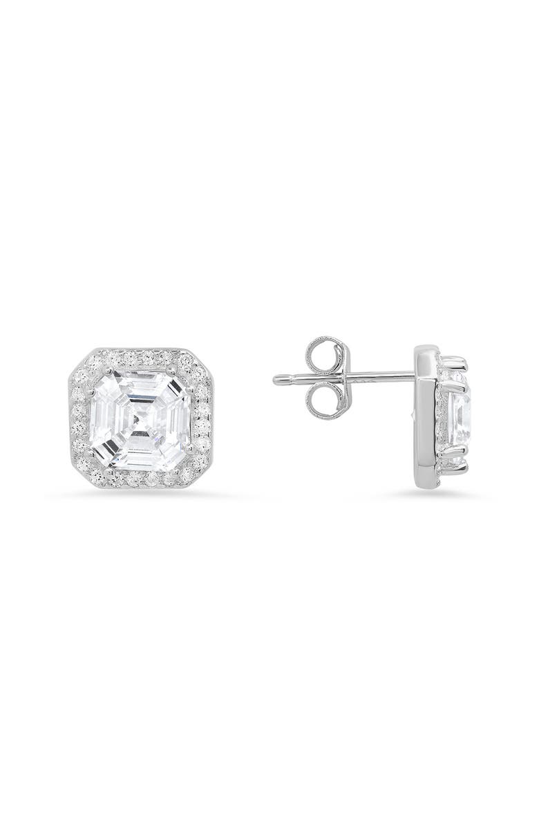 Queen Jewels Sterling Silver Asscher Cut CZ Stud Earrings, Main, color, 