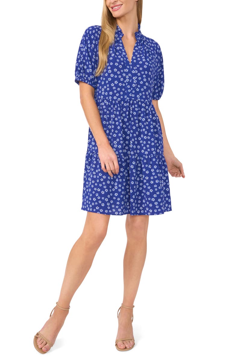 CeCe Brooke Ditsy Floral Minidress, Main, color, Twilight Blue