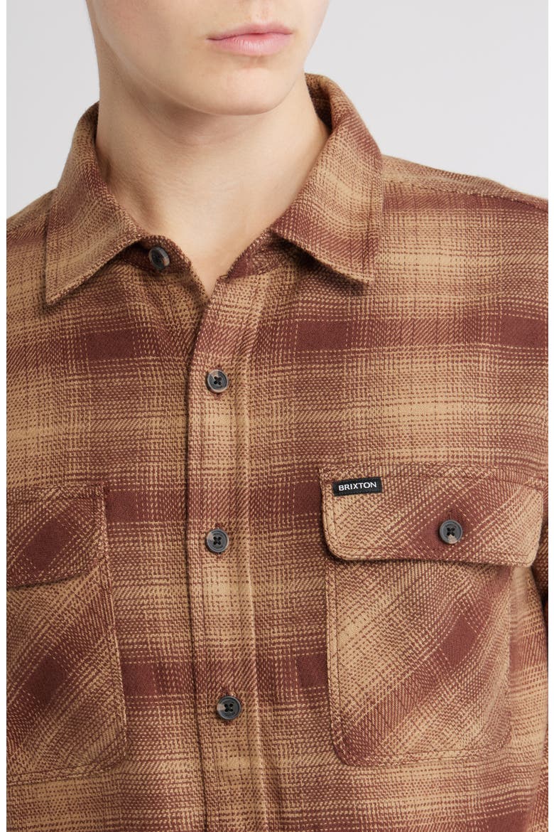 Bowery Plaid Flannel Button-Up Shirt, Alternate, color, CHOCOLATE/ KHAKI