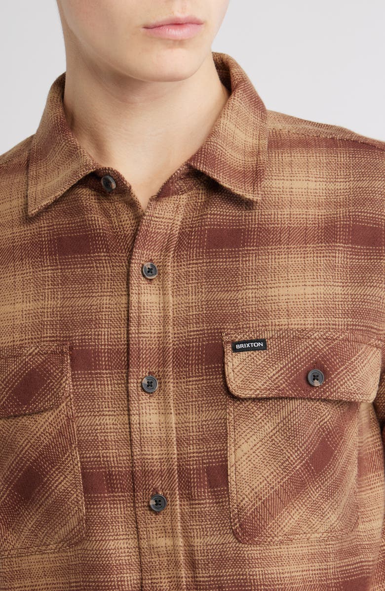 Brixton Bowery Plaid Flannel Button-Up Shirt, Alternate, color, Chocolate/ Khaki
