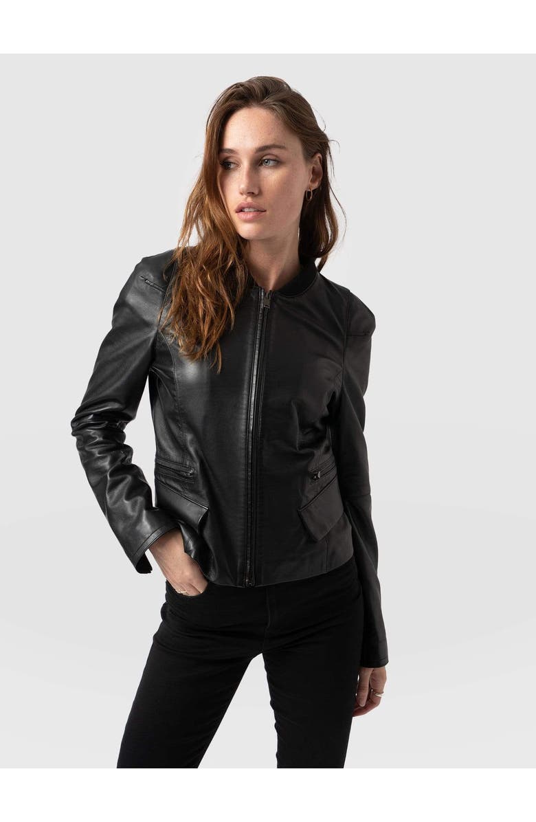 Saint + Sofia Blane Leather Jacket, Main, color, Black