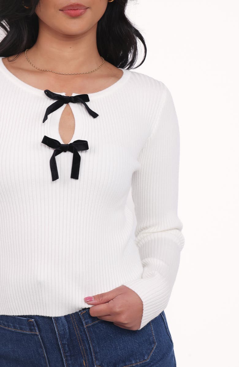 Petal & Pup Elba Velvet Bow Rib Top, Alternate, color, White