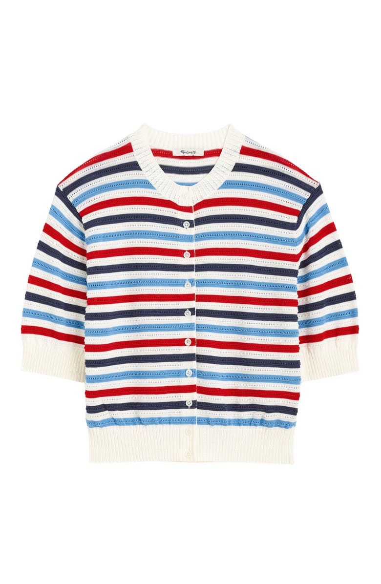 Madewell Textured Stripe Short Sleeve Cotton Cardigan, Alternate, color, Ivory Pop Color Multi Stripe