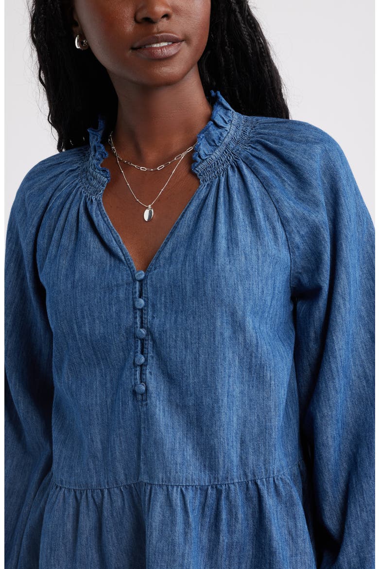 Peplum Cotton Chambray Top, Alternate, color, DARK WASH