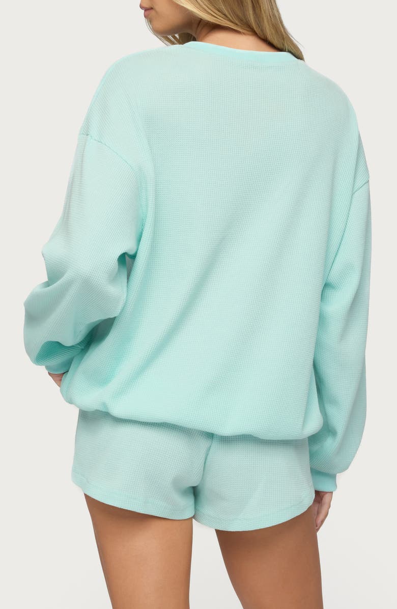 EDIKTED Baila Waffle Knit Henley, Alternate, color, Aqua
