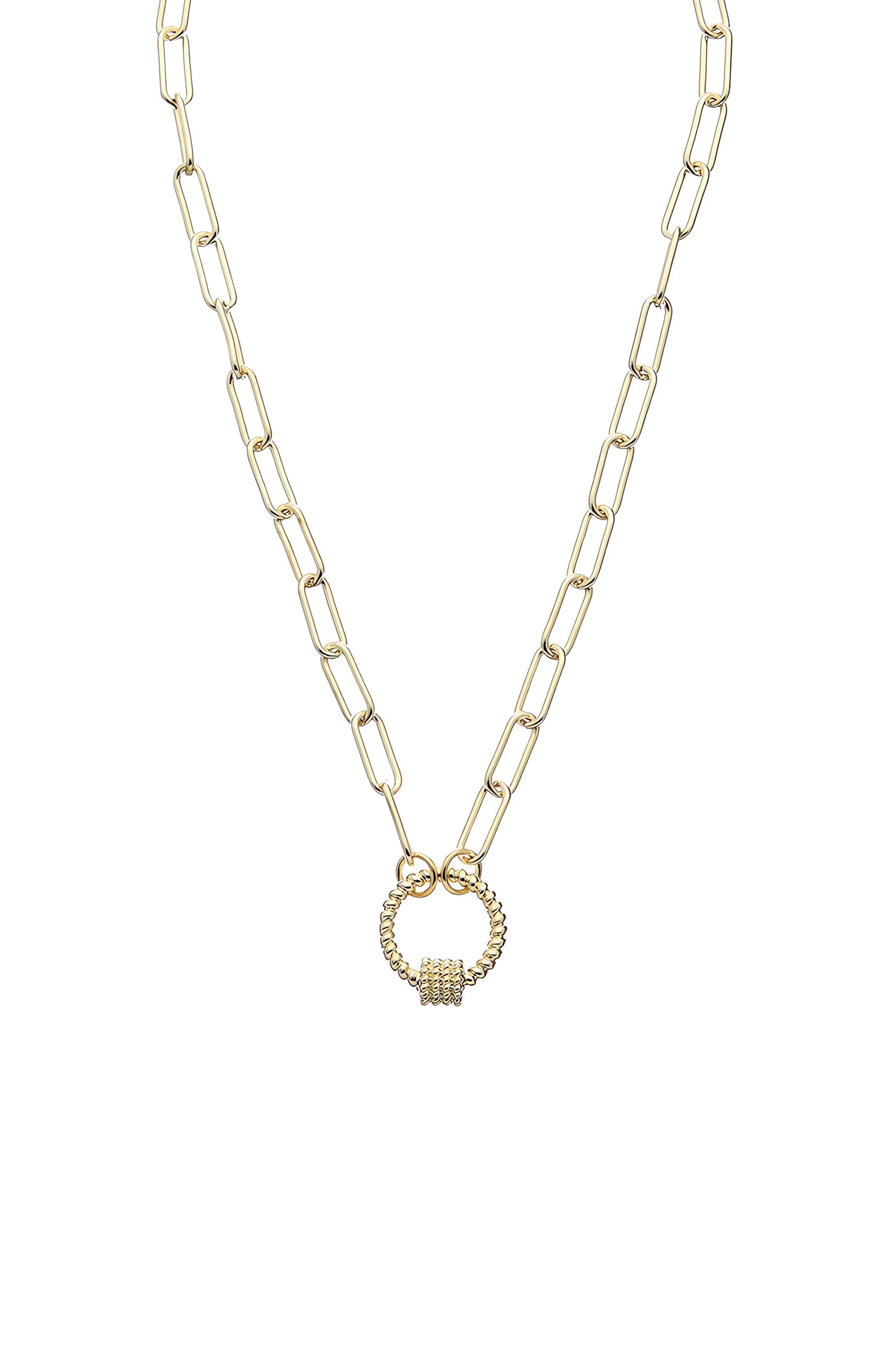 Textured Ring Pendant Paper Clip Chain Necklace
