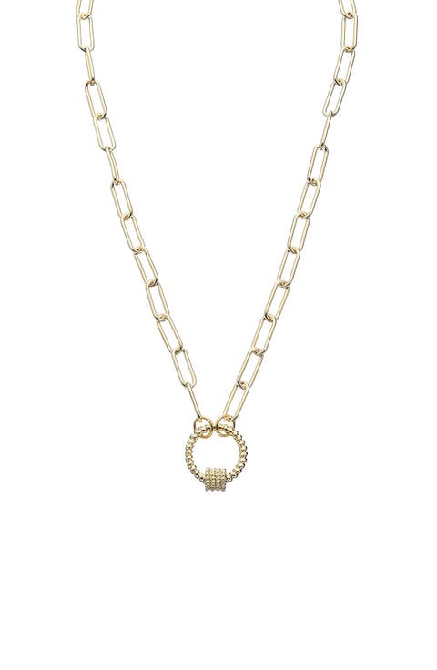 Textured Ring Pendant Paper Clip Chain Necklace
