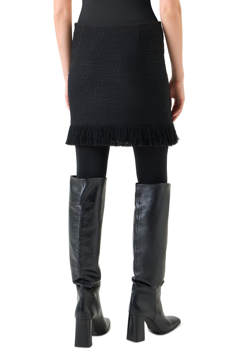 Fringe Bouclé Tweed Skirt, Alternate, color, BLACK