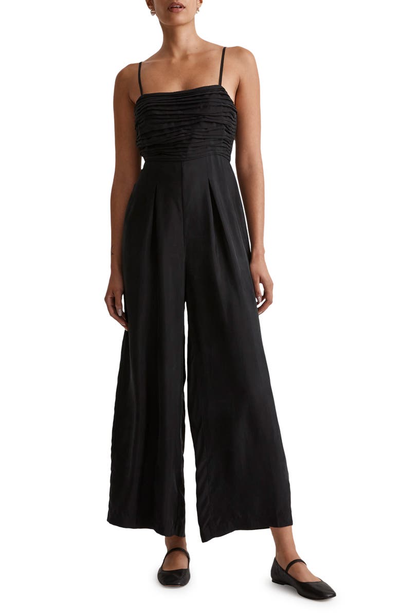 Madewell Ruched Crop Straight Leg Jumpsuit, Main, color, 