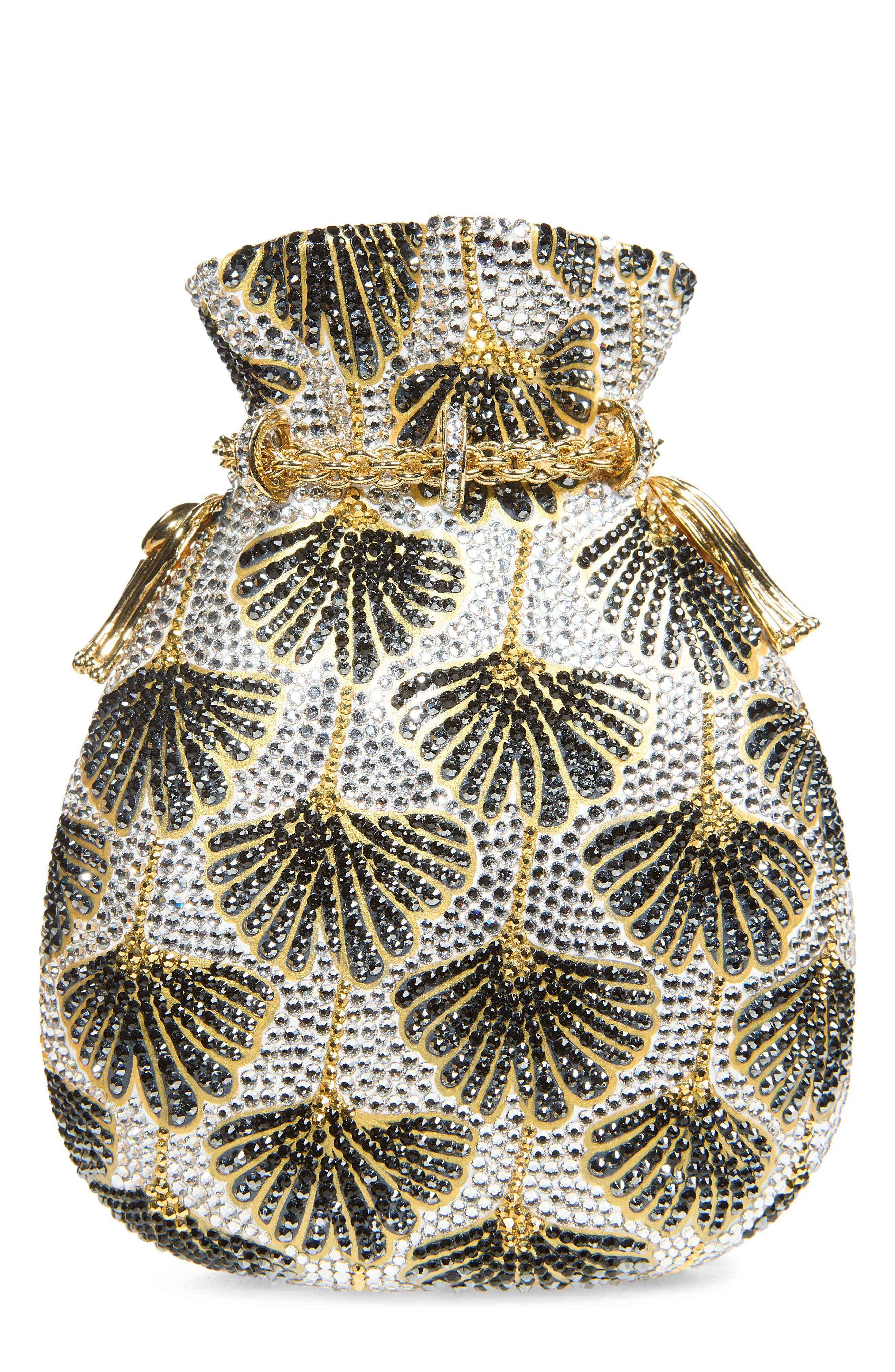 Ginkgo Crystal Embellished Pouch, Main, color, CHAMPAGNE JET MULTI