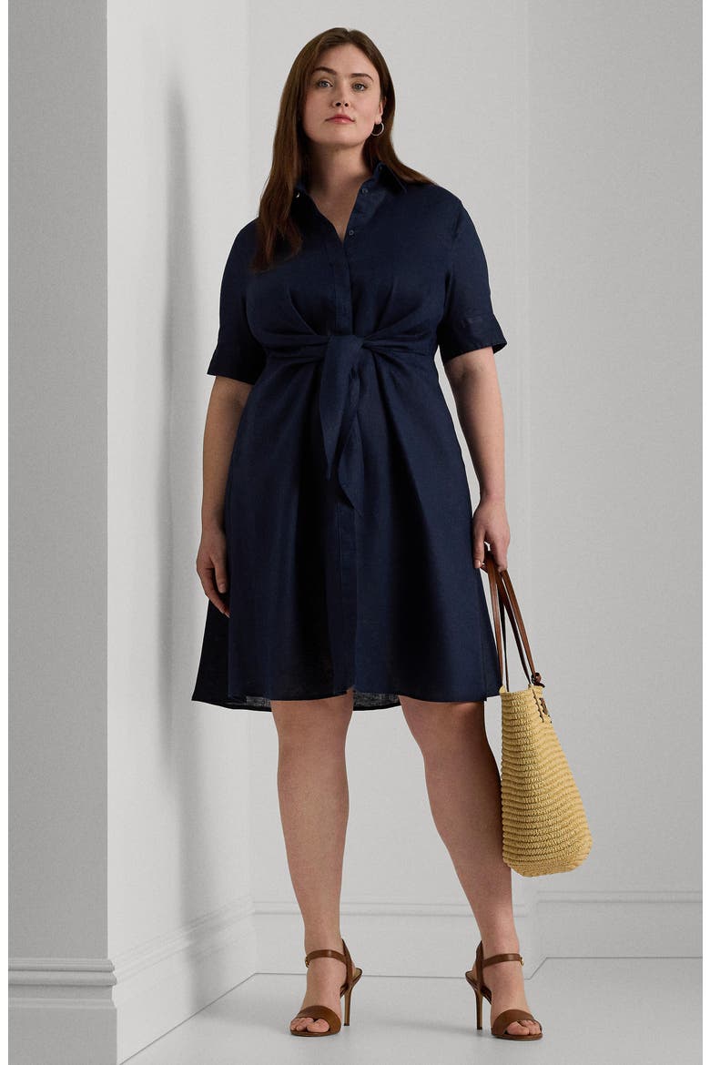 Front Tie Linen Shirtdress, Alternate, color, LAUREN NAVY