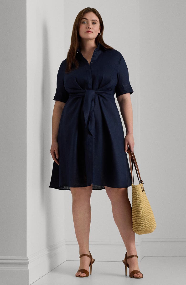Lauren Ralph Lauren Front Tie Linen Shirtdress, Alternate, color,
