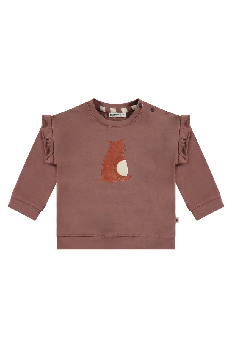 Ruffle Sleeve Bear Sweatshirt, Main, color, Wood