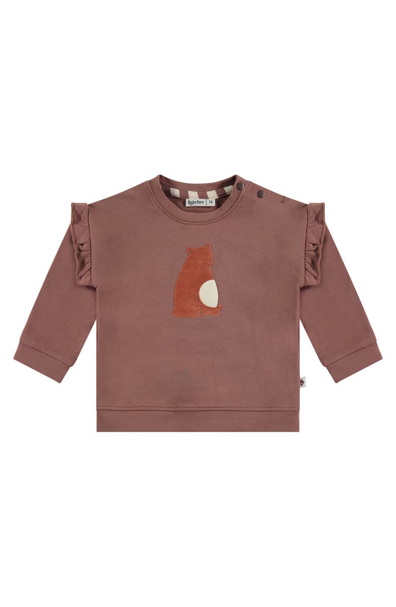 BABYFACE Ruffle Sleeve Bear Sweatshirt, Main, color, Wood
