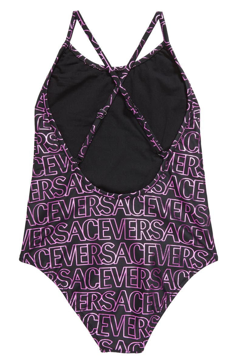 Versace Kids' Logo One-Piece Swimsuit, Alternate, color, 