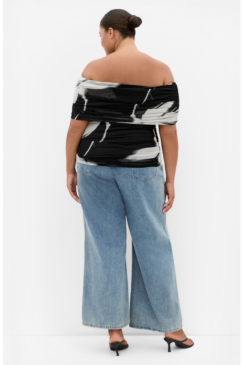 Dana Floral Off the Shoulder Mesh Top, Alternate, color, BLACK BLUR FLORAL
