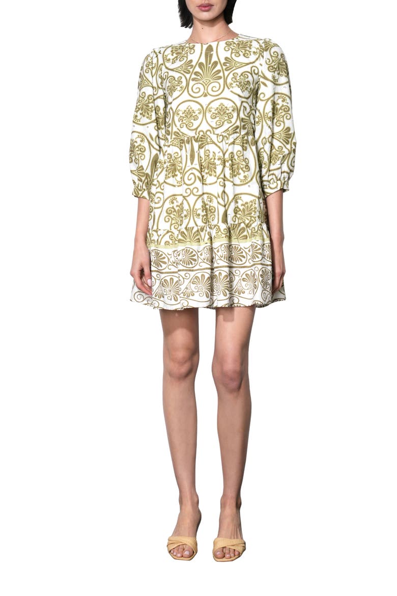 Angeline Eyelet Embroidered Print Cotton Shift Dress, Alternate, color, OLIVE/ IVORY