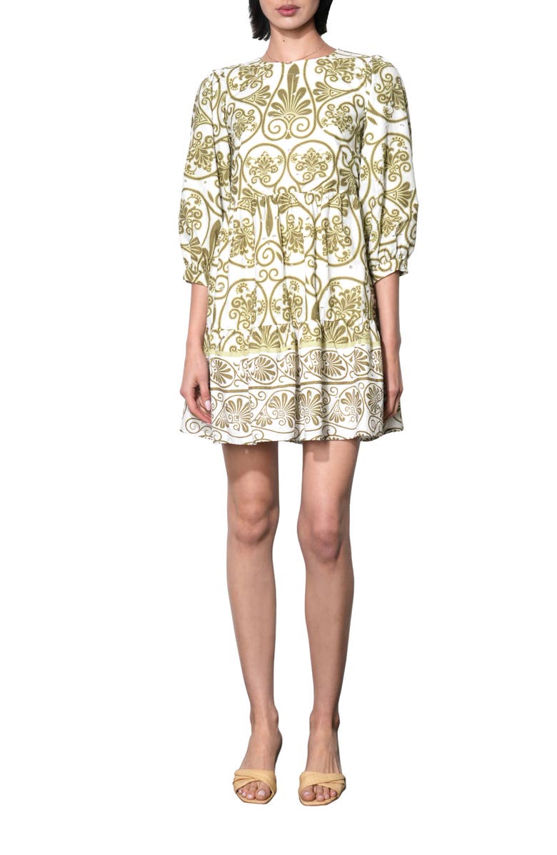 Adelyn Rae Angeline Eyelet Embroidered Print Cotton Shift Dress, Alternate, color, Olive/ Ivory