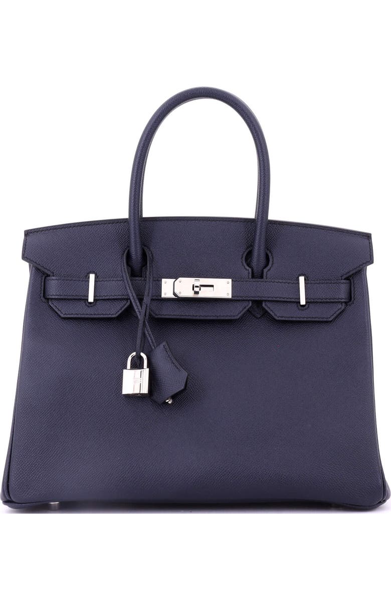 Pre-Owned Hermes Birkin Handbag Blue Epsom with Palladium Hardware 30, Main, color, Bleu Indigo