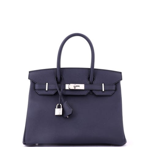 Birkin Handbag Blue Epsom with Palladium Hardware 30