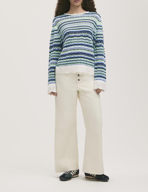 Finery London Audrenia Striped Crochet Jumper In Blue