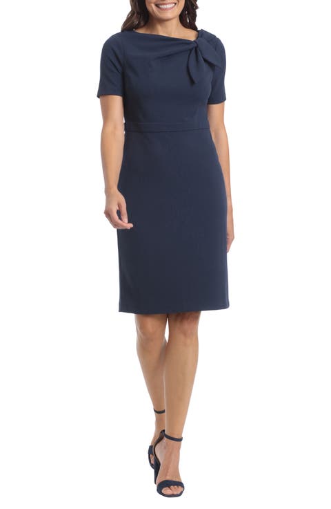 Tie Neck Short Sleeve Sheath Dress