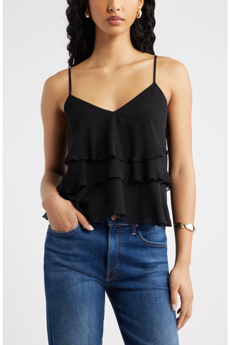 Ruffle Tiered Camisole, Main, color, BLACK