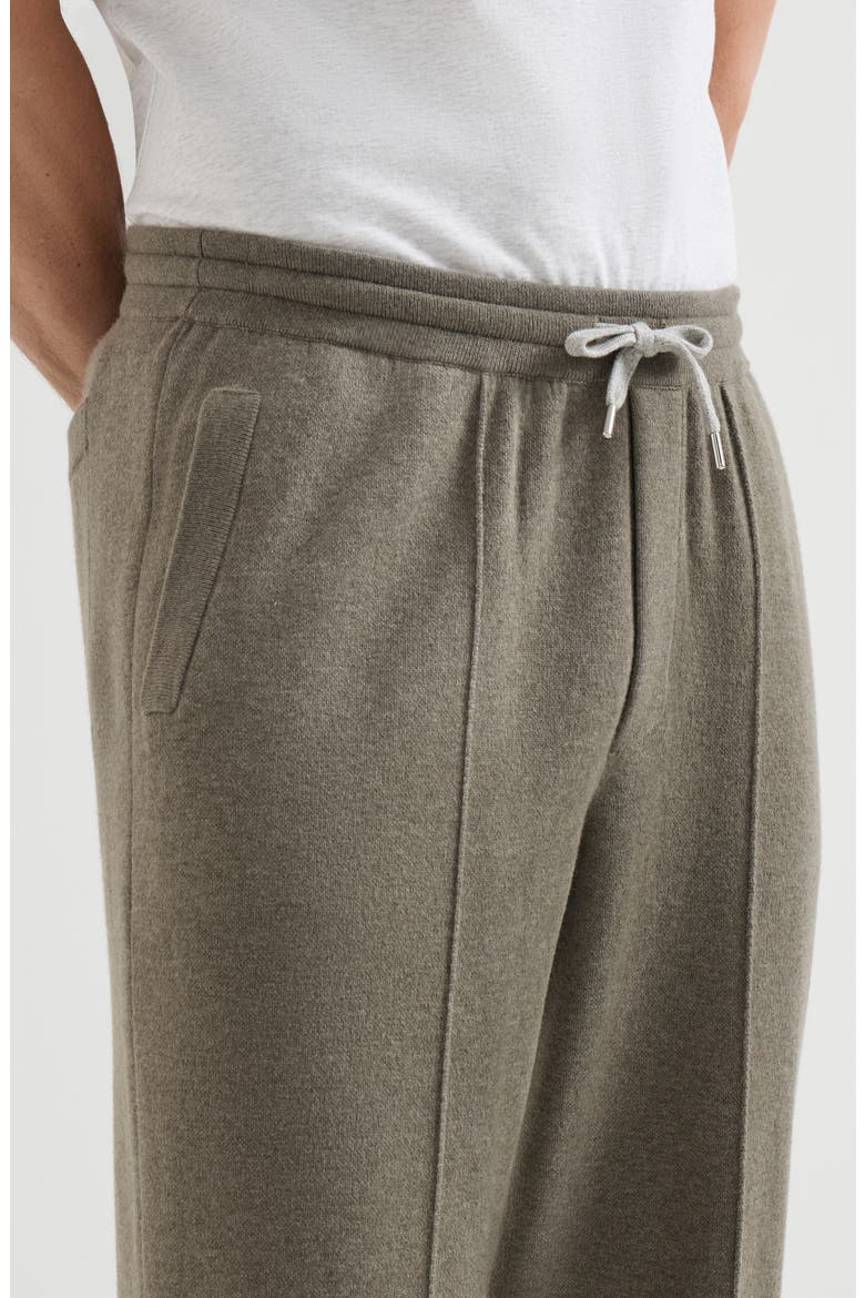 Cashmere double knit trousers with crête detail and elasticated zipper cuffs, Alternate, color, Military