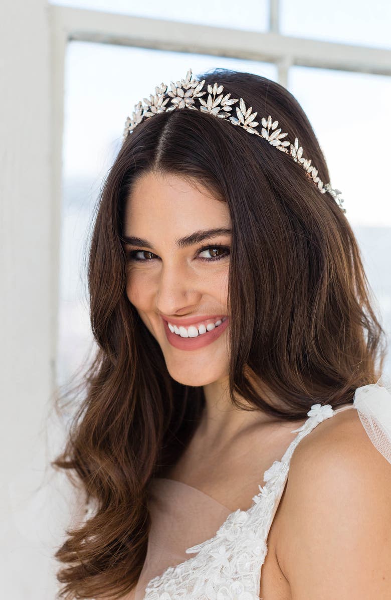 Brides & Hairpins Honora Crystal & Opal Crown, Alternate, color, Gold