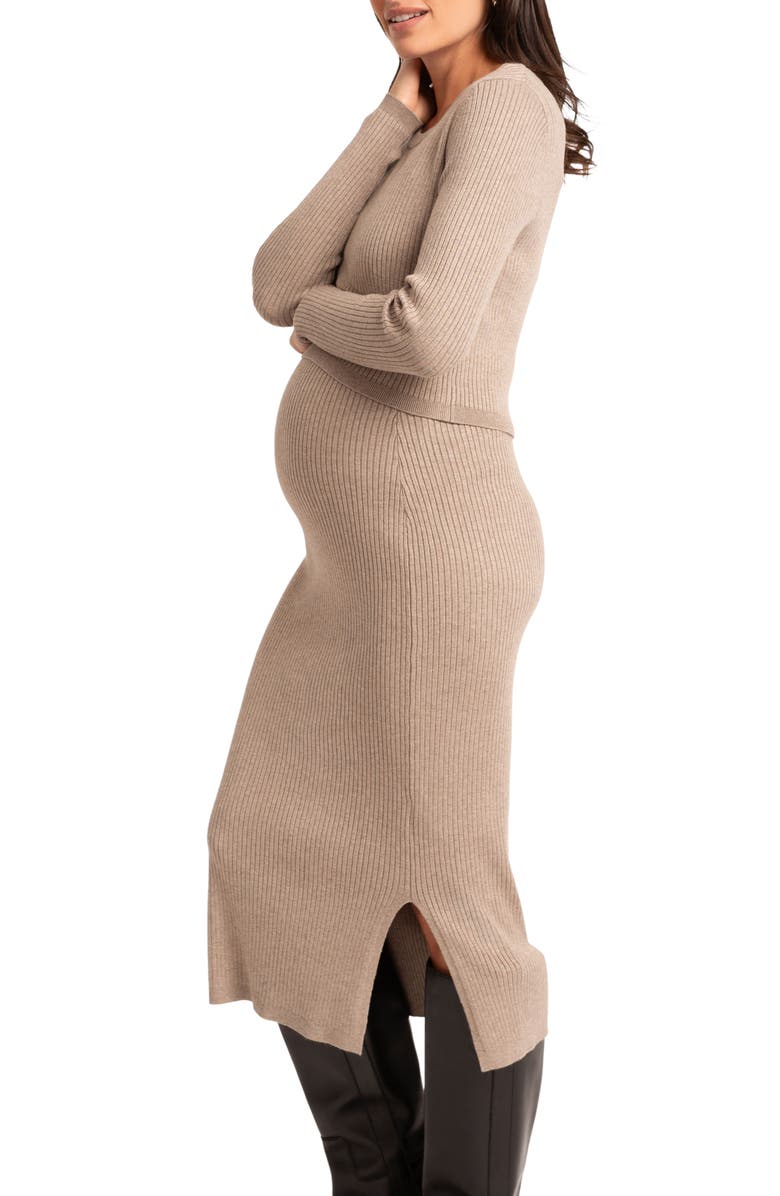 Seraphine Layered Rib Long Sleeve Maternity/Nursing Sweater Dress, Alternate, color, Open White