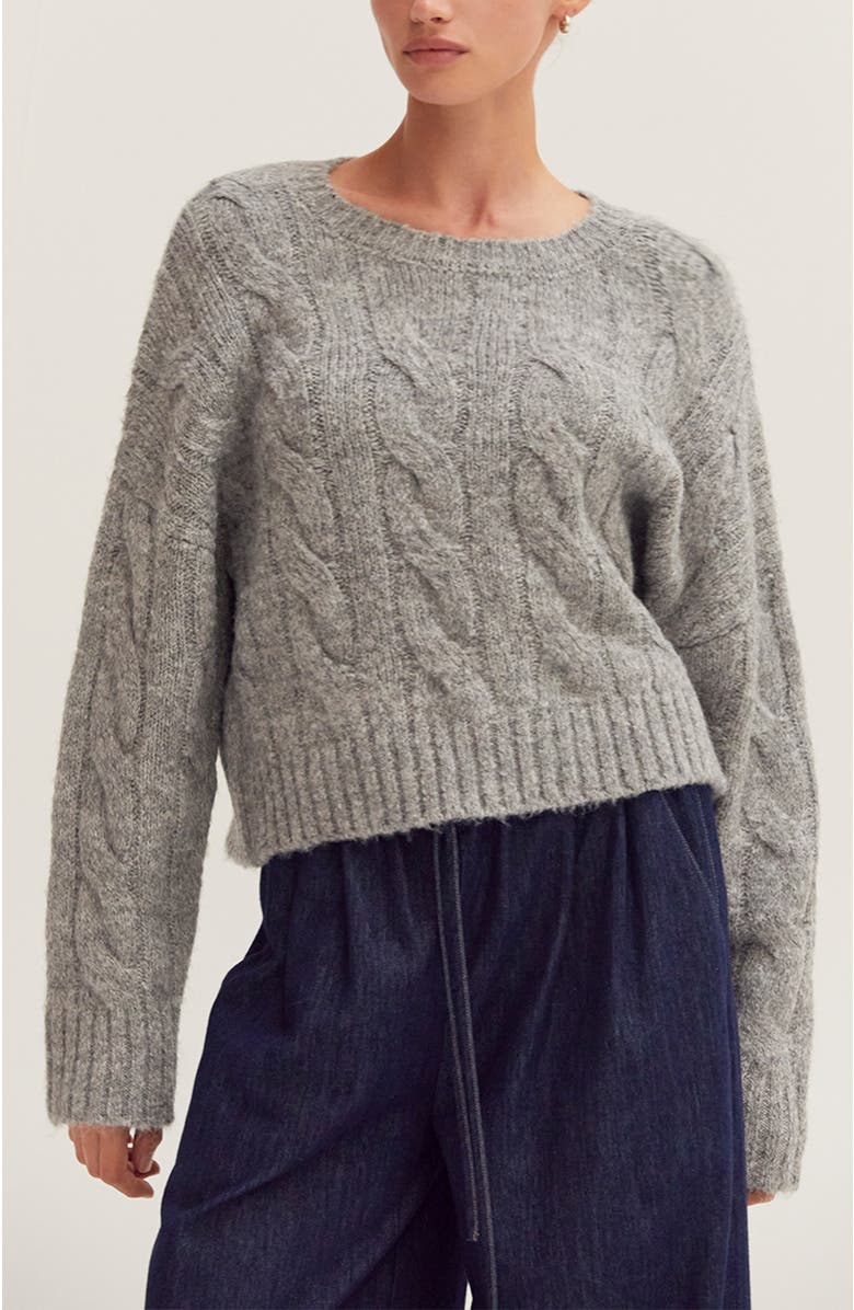 CRESCENT Cable Knit Sweater, Main, color, Heather Grey