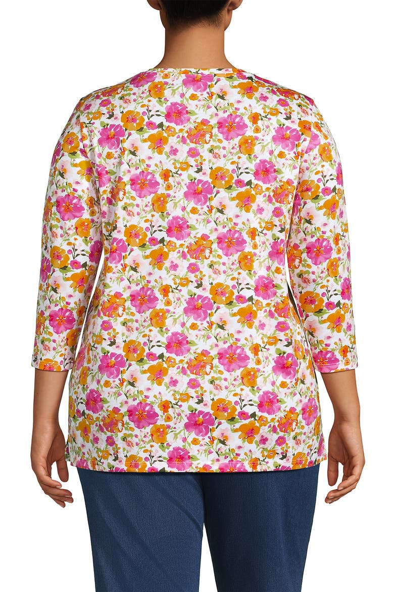 3/4 Sleeve Cotton Supima Tunic, Alternate, color, White Multi Painted Blooms