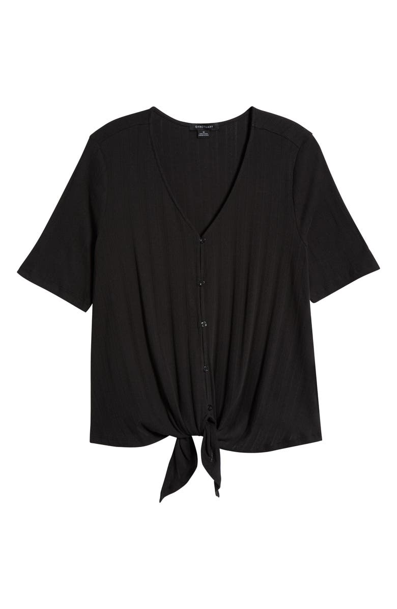 Sanctuary Tie Front Cotton Pointelle Top, Alternate, color, Black