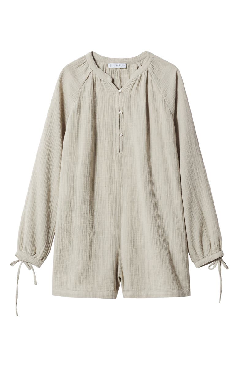 MANGO Long Sleeve Cotton Gauze Romper, Alternate, color, Light/ Pastel Grey