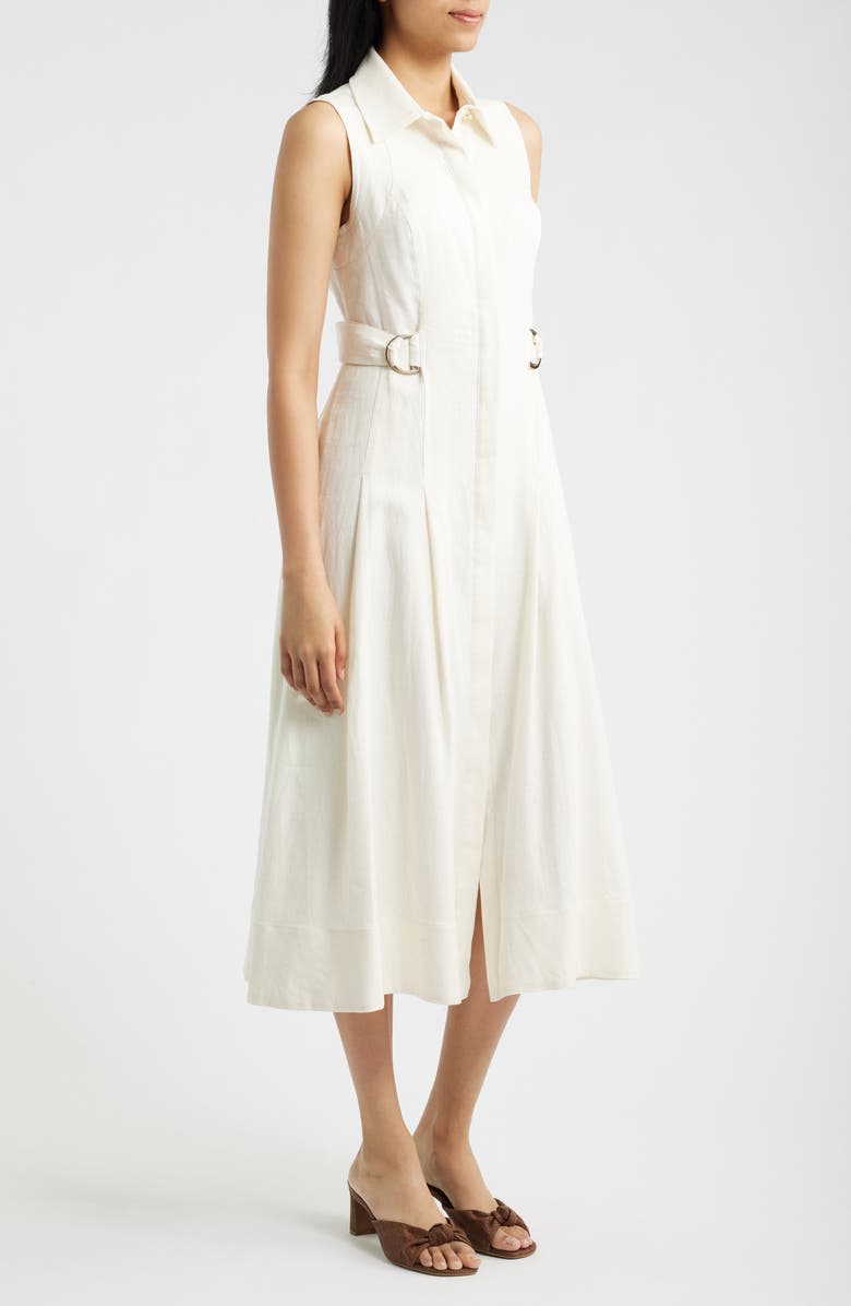 Anne Klein Sleeveless Linen Blend Midi Dress, Alternate, color, White Dove