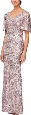 Alex Evenings Sequin Lace Cold Shoulder Trumpet Evening Gown