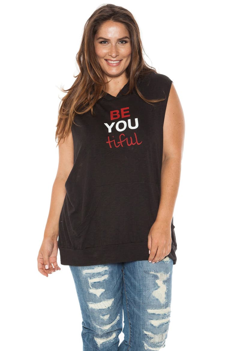 Sleeveless Graphic Pullover Hoodie, Alternate, color, BEYOUTIFUL BLACK