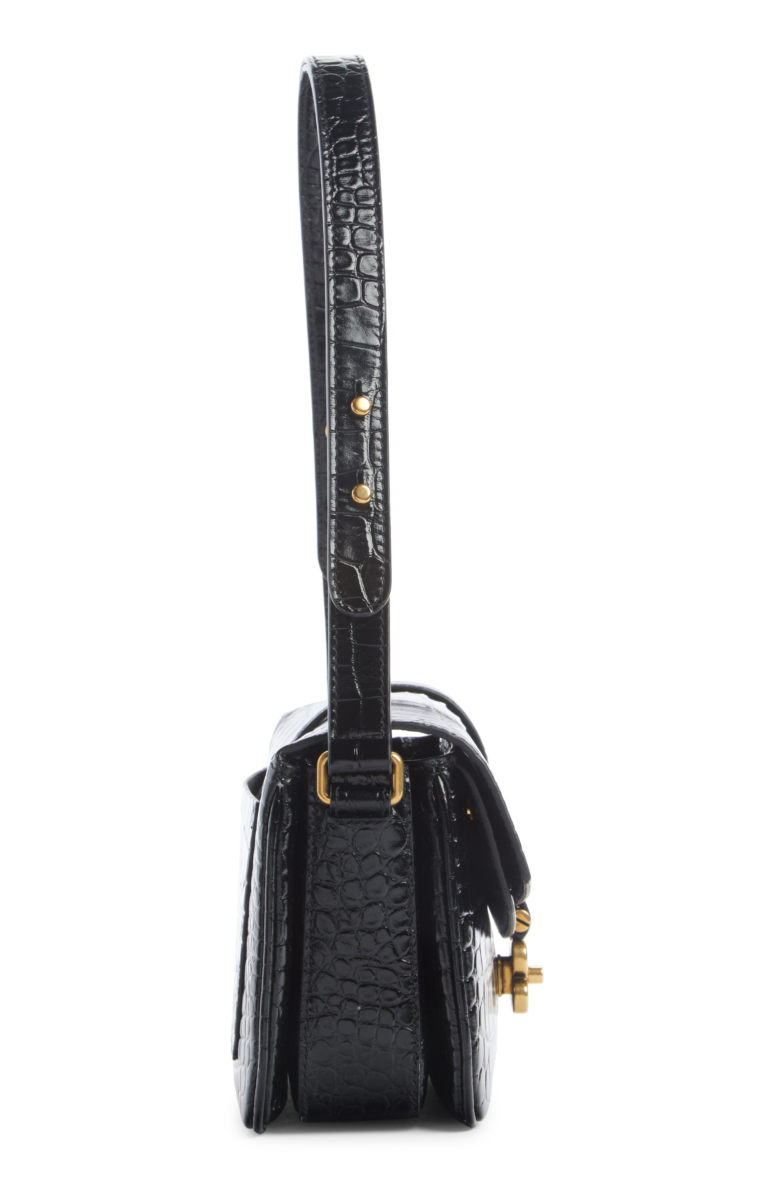 Balenciaga Small Croc Embossed Leather Shoulder Bag, Alternate, color, 