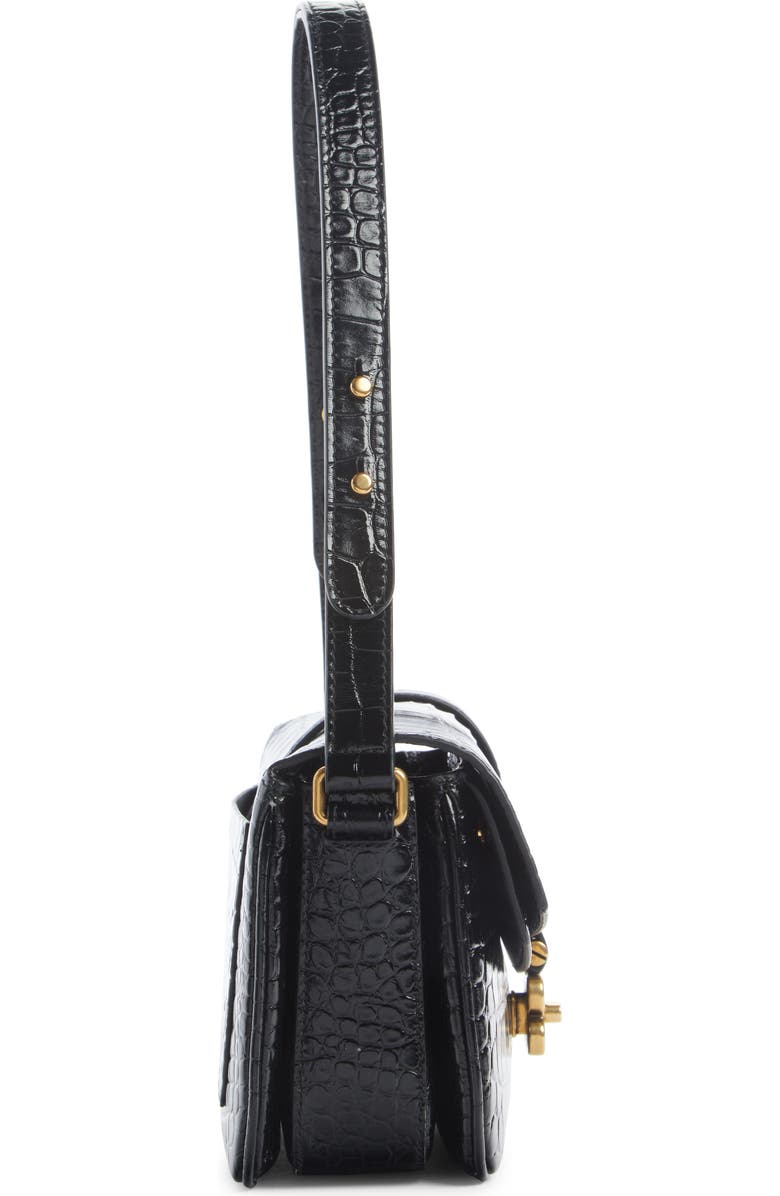 Balenciaga Small Croc Embossed Leather Shoulder Bag, Alternate, color,