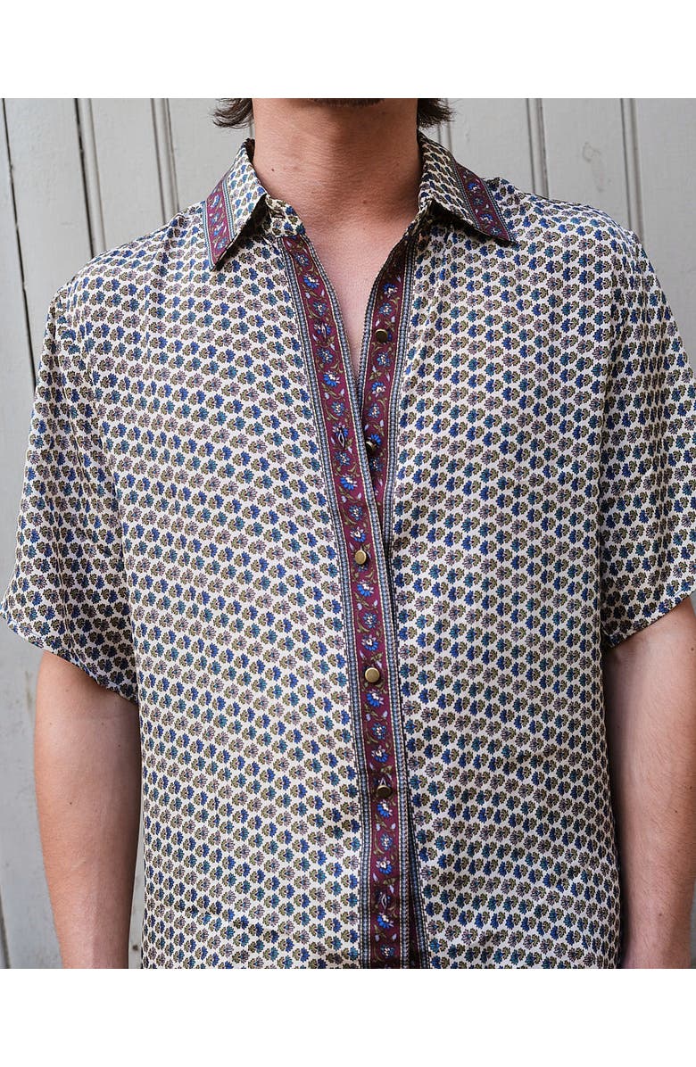 Monzlapur Embossed Botanical Short Sleeve Crepe Shirt, Alternate, color, Forest Plum