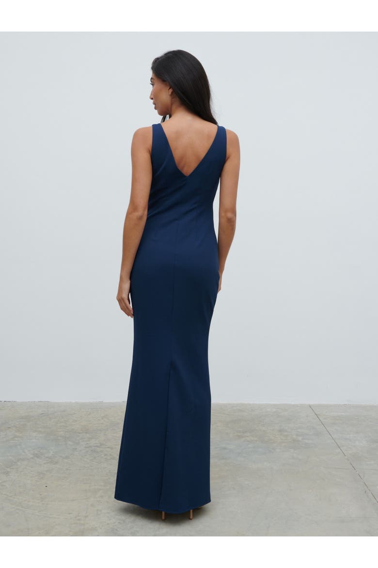 Esmee V-neck Crepe Maxi Bridesmaid Dress, Alternate, color, Navy