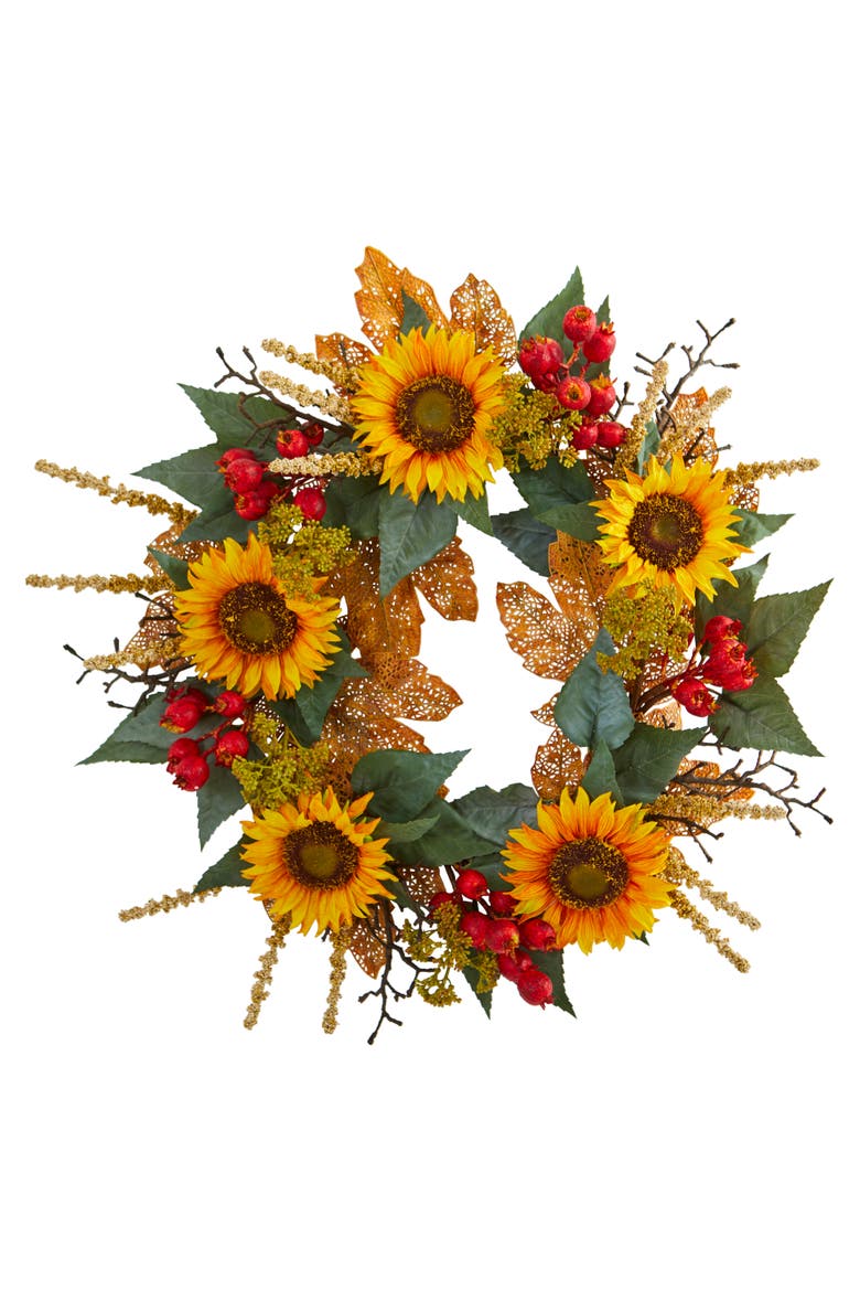 27-in Sunflower Berry Artificial Wreath, Main, color, Assorted