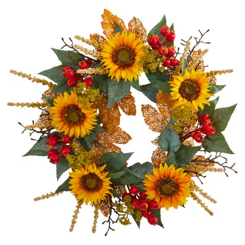 27-in Sunflower Berry Artificial Wreath