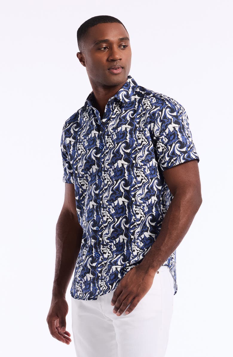 Robert Graham Yadkin Short Sleeve Cotton Button-Up Shirt, Alternate, color, Blue Multi