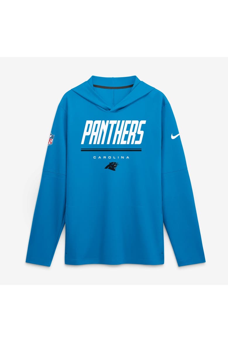 Men's Nike Blue Carolina Panthers Sideline Game On Lightweight Long Sleeve Hooded Dri-FIT Top, Main, color, Blue