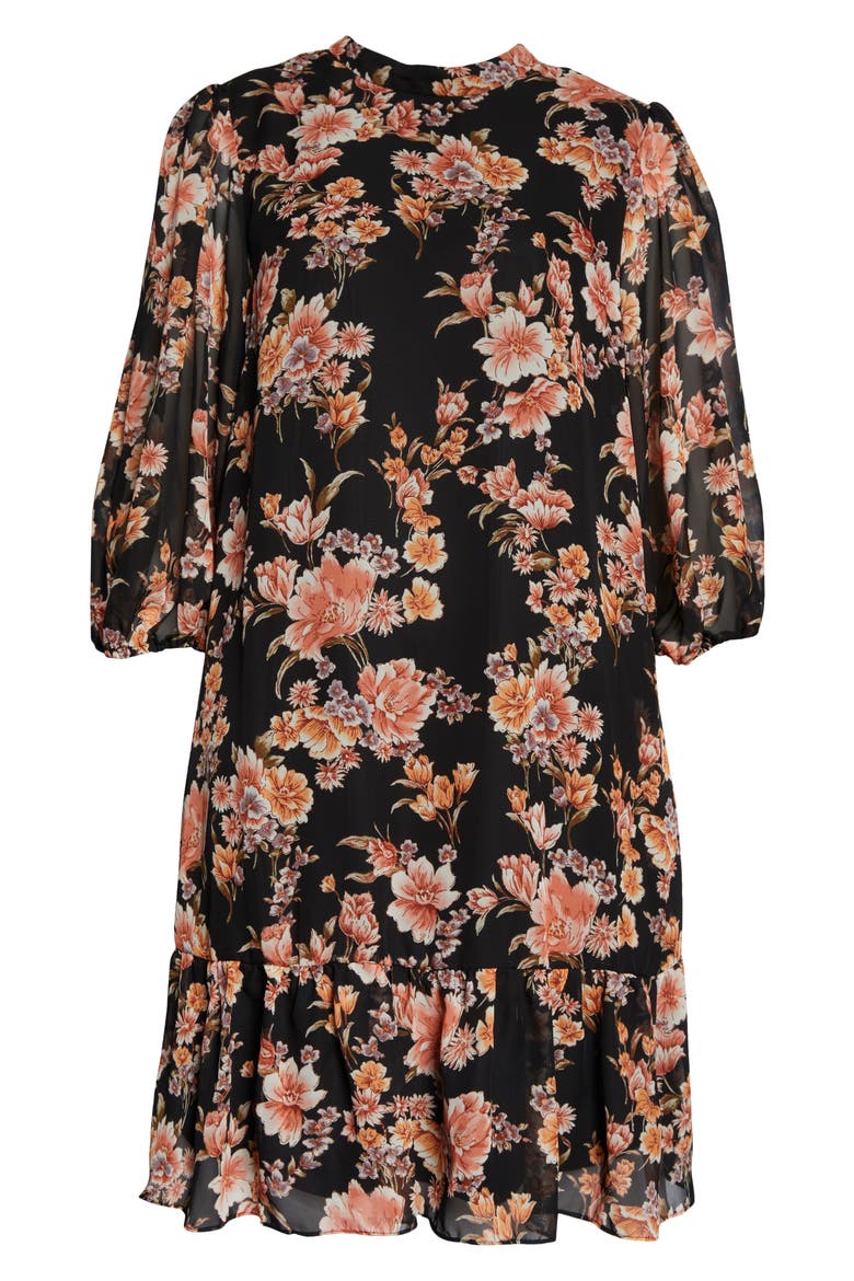 Floral Print Shift Dress, Alternate, color, BLACK MULTI
